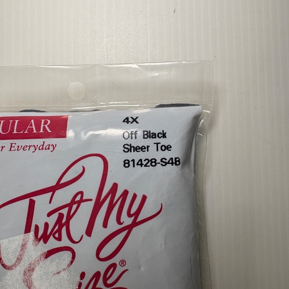 Vintage Just My Size Pantyhose Off Black Sheer Toe Regular 4X Plus 81428-S4B NEW - Picture 2 of 3